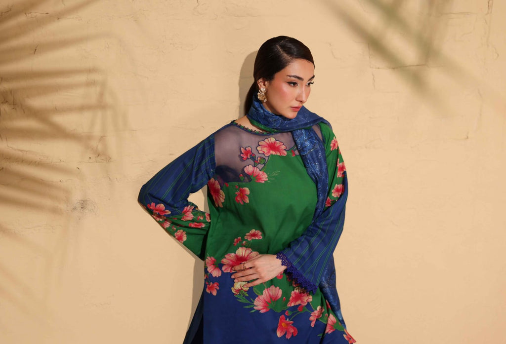 Heritage | Emerald Bloom — Premium Embroidered Lawn 3-Piece Unstitched Suit