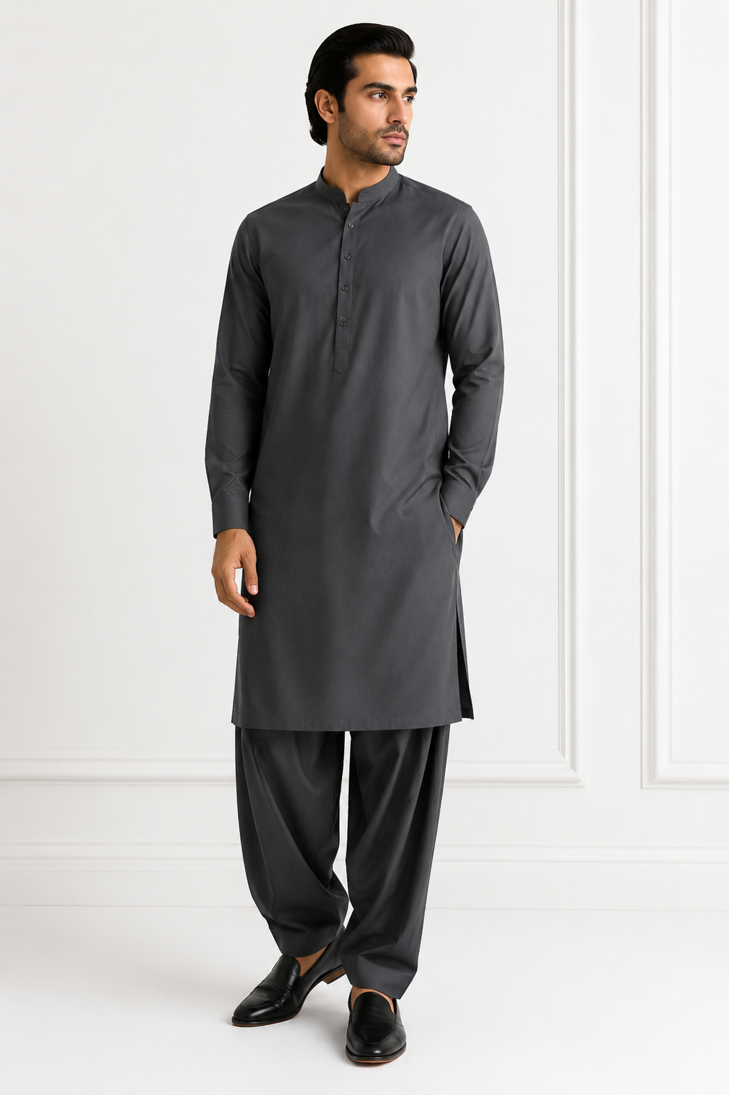 LA | Charcoal Cotton Unstitched Shalwar Kameez