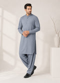 LA | Steel Grey Wash-and-Wear Shalwar Kameez - Unstitched