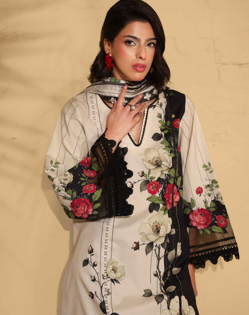 Heritage | Ivory Rose — Premium Embroidered Lawn 3-Piece Unstitched Suit