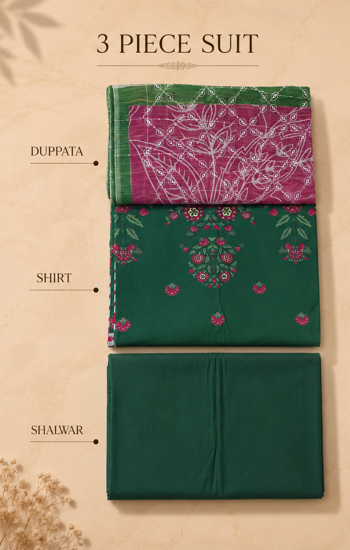 Heritage| Forest Bloom — Premium Embroidered Lawn 3-Piece Unstitched Suit
