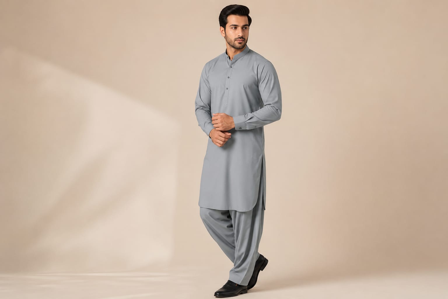 LA | Grey Wash-and-Wear Shalwar Kameez - Unstitched
