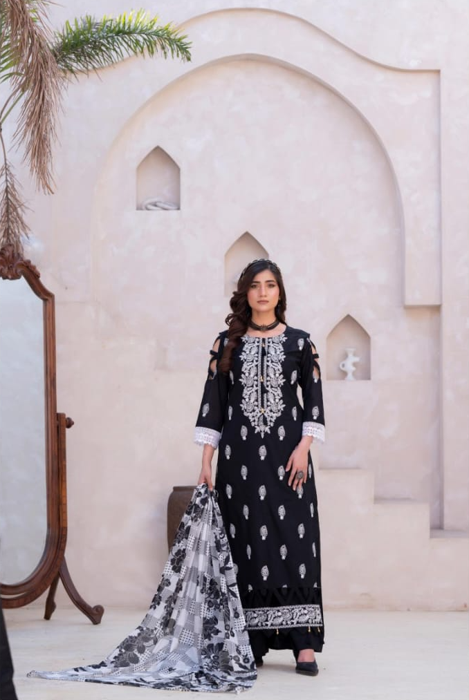 Signature | Black Pearl — Premium Embroidered Lawn 3-Piece Unstitched Suit