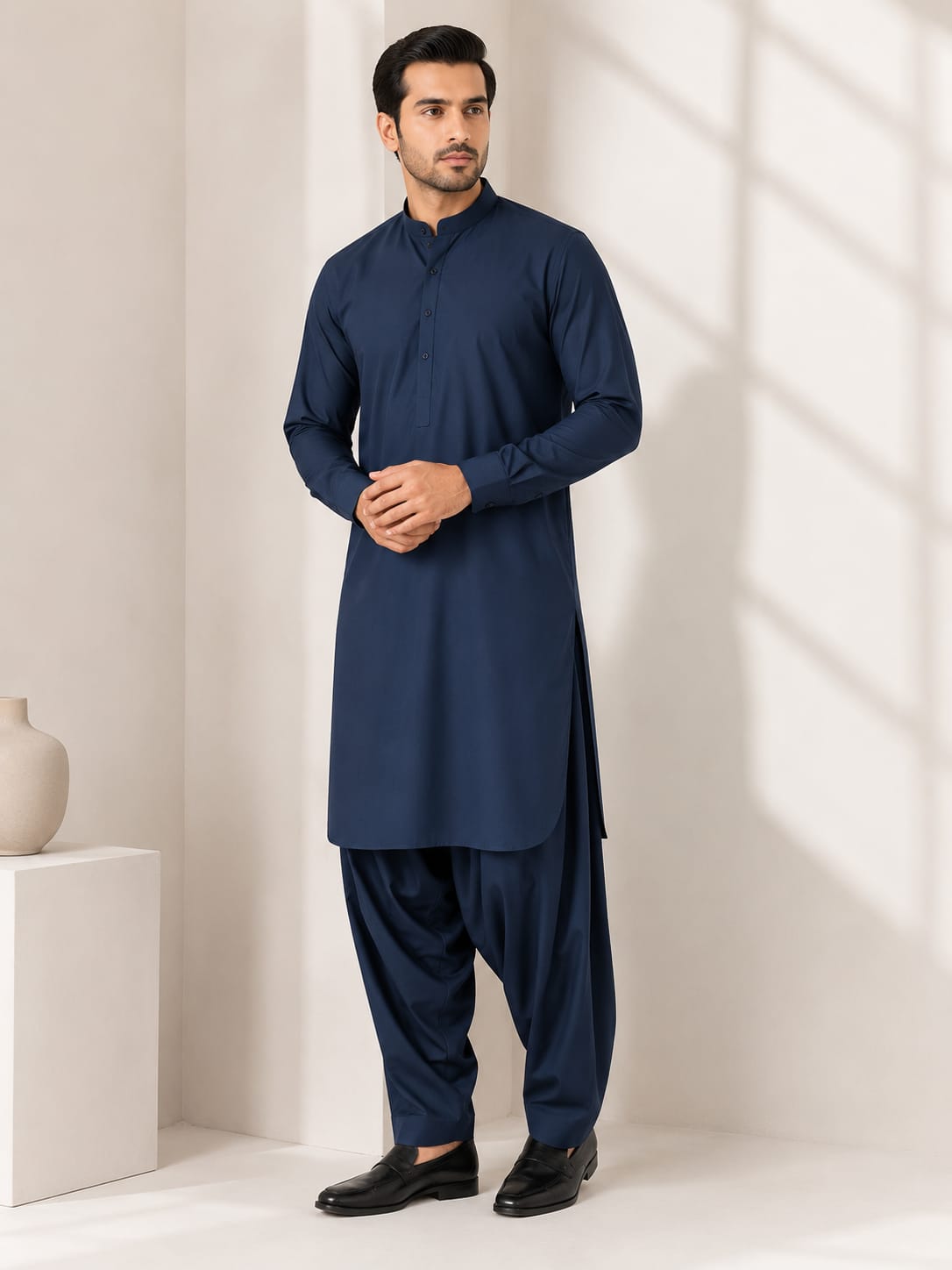 LA | Navy Blue Cotton Shalwar Kameez - Unstitched