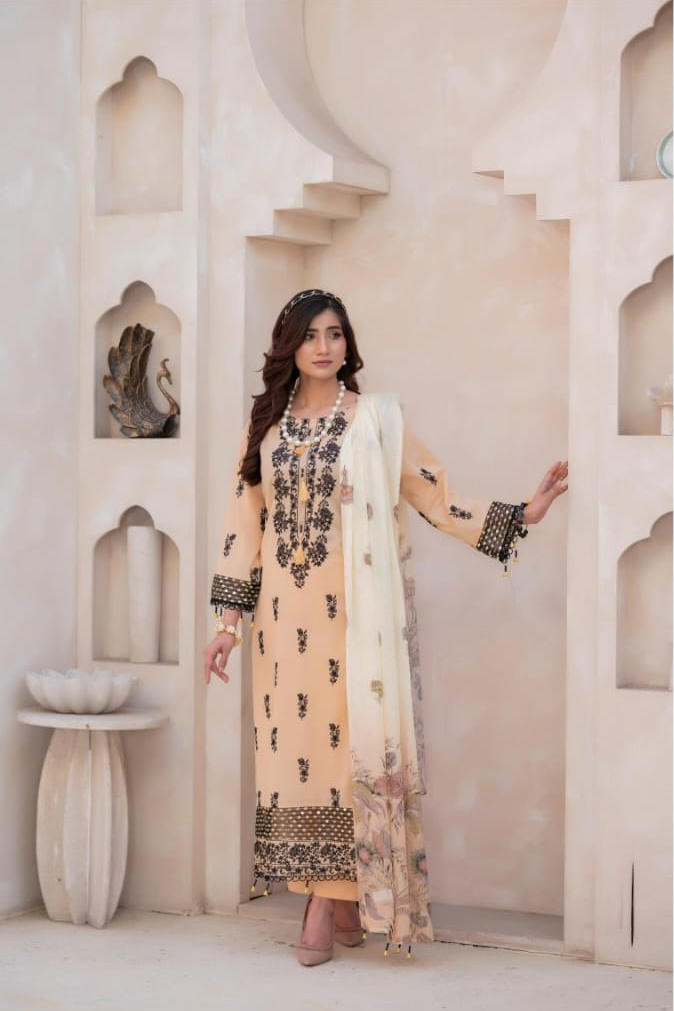 Signature | Peach Mughal — Premium Embroidered Lawn 3-Piece Unstitched Suit