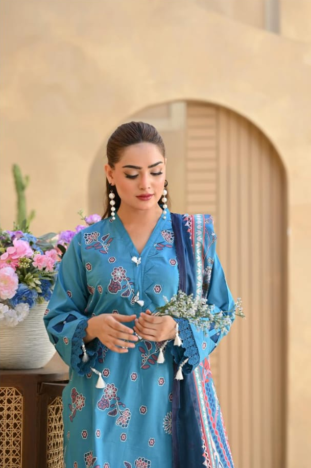 Poshak | Teal Reverie - Premium Embroidered Lawn 3-Piece Unstitched Suit