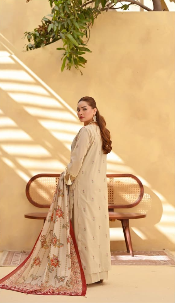 Poshak | Pearl Reverie - Premium Embroidered Lawn 3-Piece Unstitched Suit