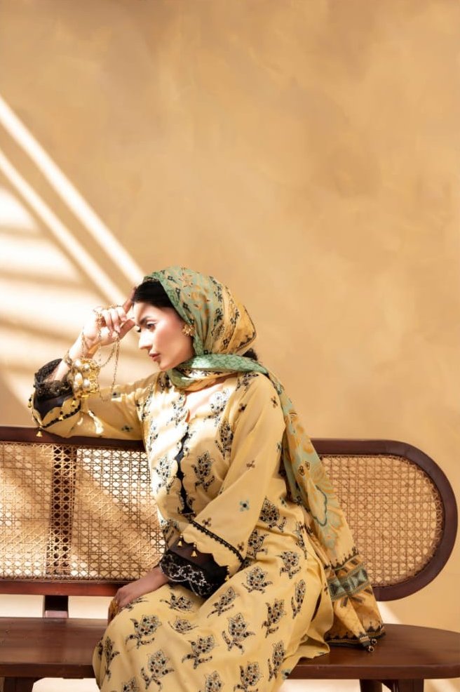 Poshak | Golden Bloom - Premium Embroidered Lawn 3-Piece Unstitched Suit