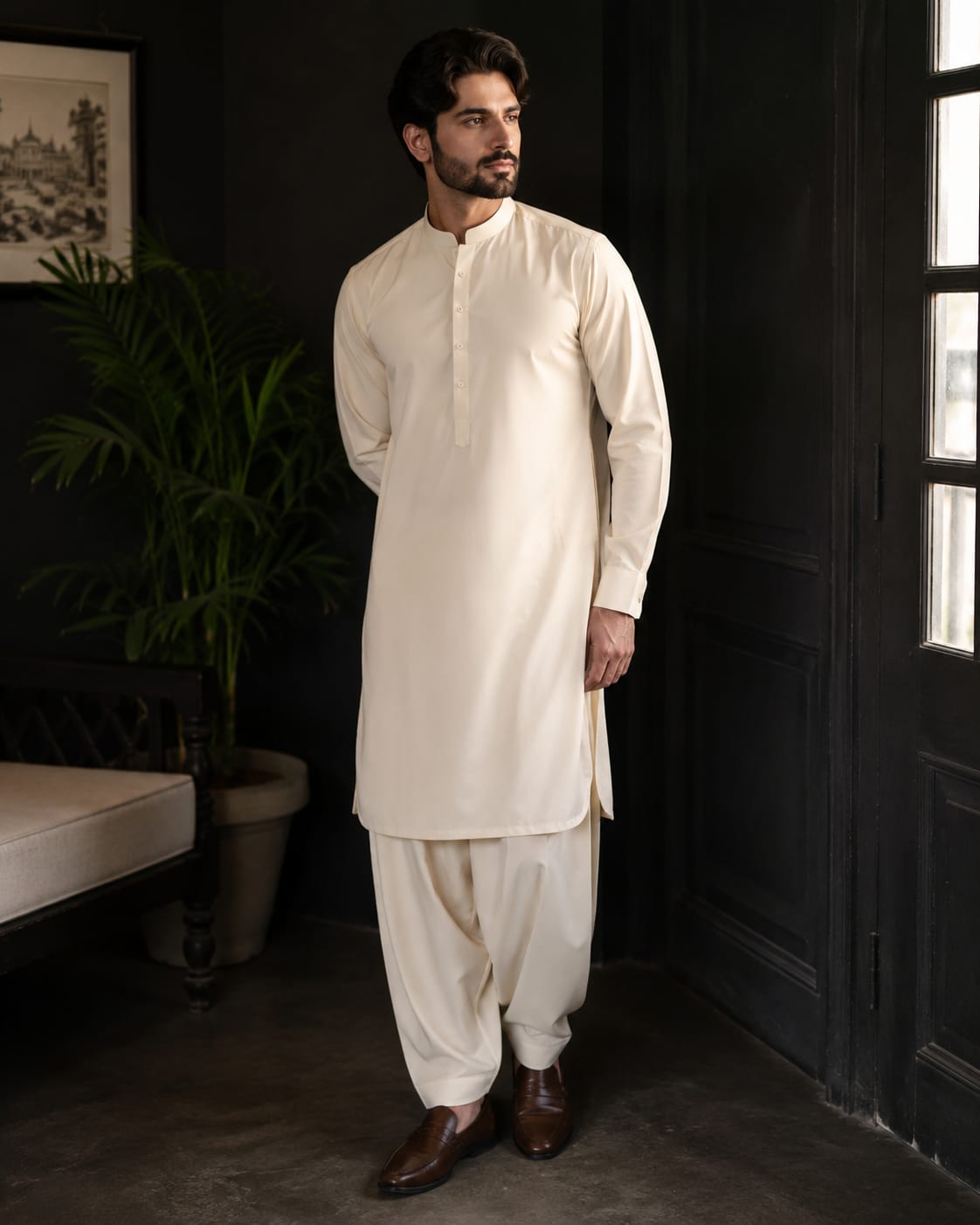 LA | Ivory Wash-and-Wear Shalwar Kameez - Unstitched