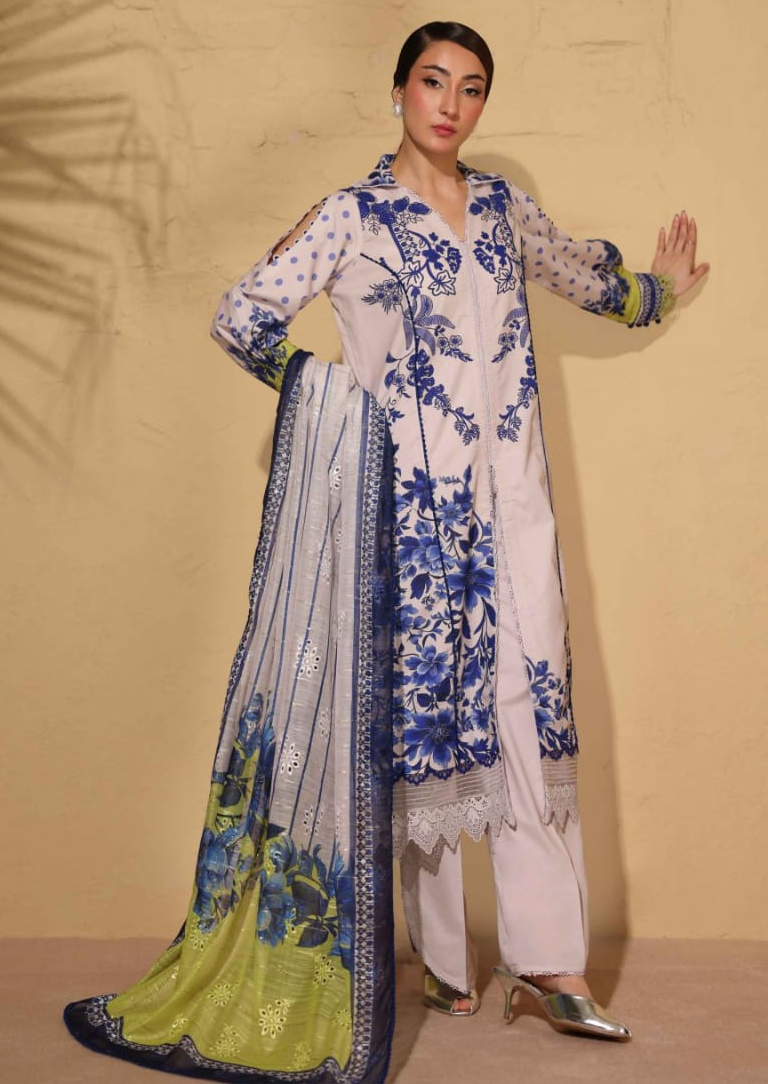 Heritage | Azure Bloom — Premium Embroidered Lawn 3-Piece Unstitched Suit