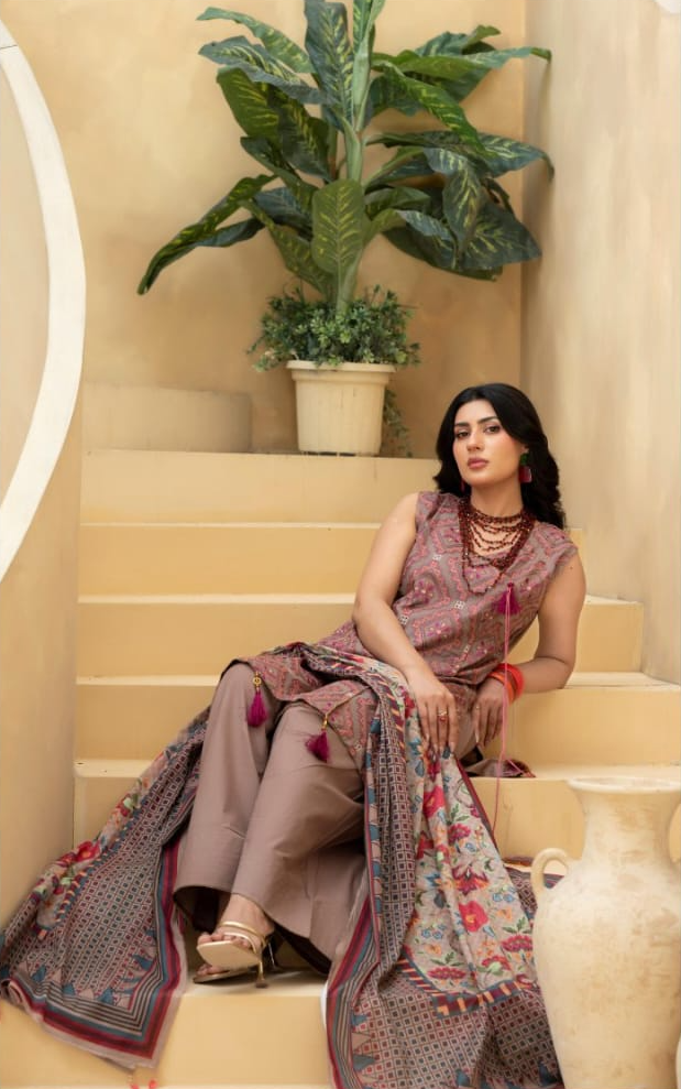 Poshak | Mauve Mirage - Premium Embroidered Lawn 3-Piece Unstitched Suit