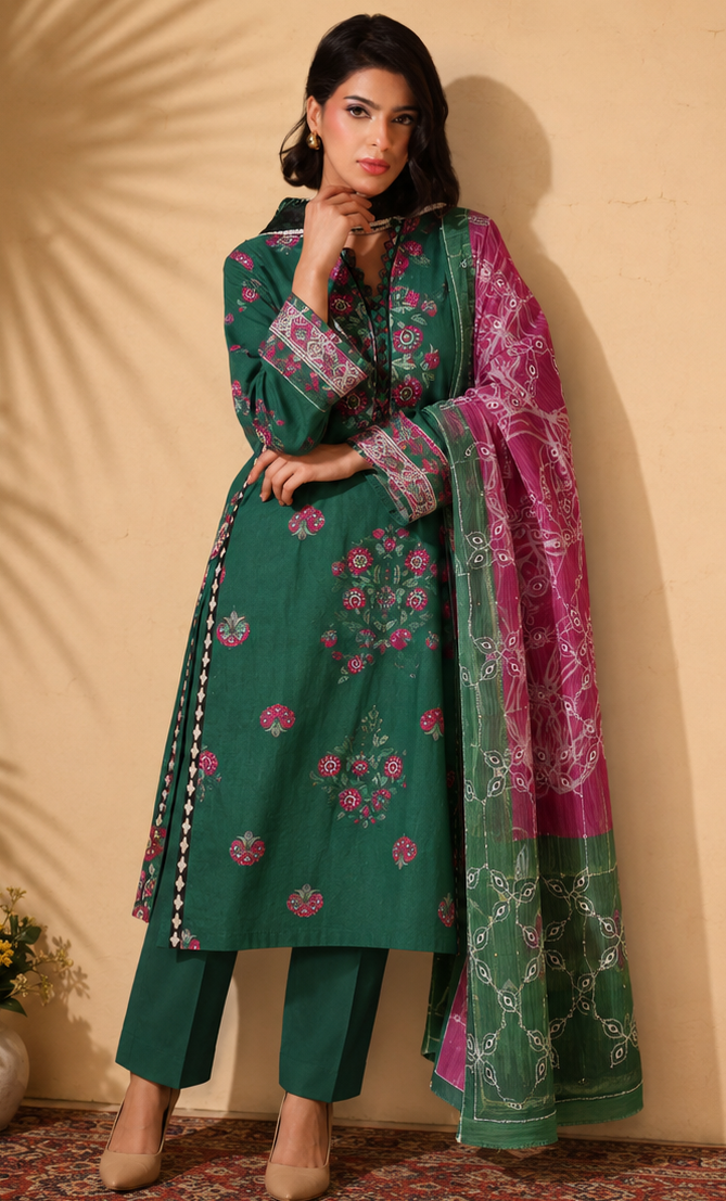 Heritage| Forest Bloom — Premium Embroidered Lawn 3-Piece Unstitched Suit
