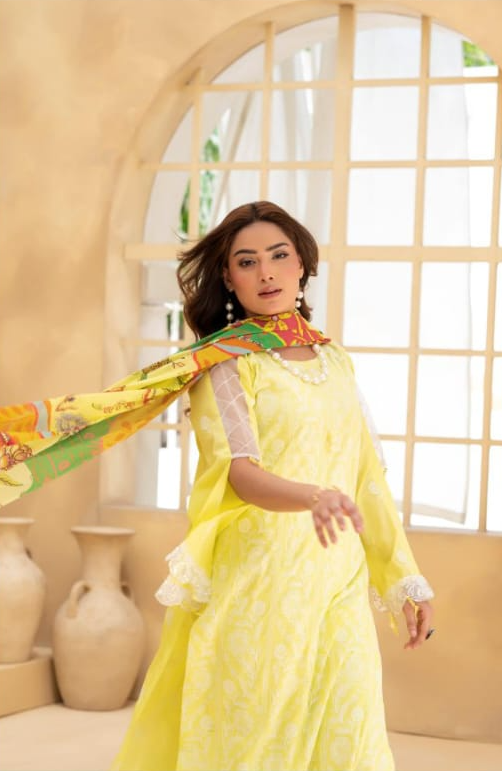 Poshak | Lemon Zest-Premium Embroidered Lawn 3-Piece Unstitched Suit