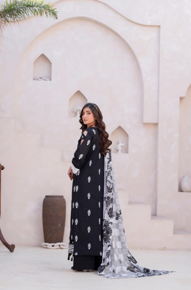 Signature | Black Pearl — Premium Embroidered Lawn 3-Piece Unstitched Suit