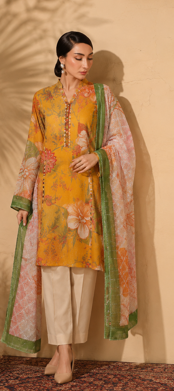 Heritage | Amber Hibiscus — Premium Embroidered Lawn 3-Piece Unstitched Suit