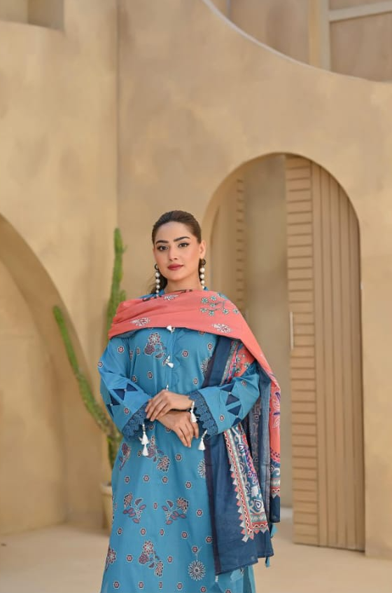 Poshak | Teal Reverie - Premium Embroidered Lawn 3-Piece Unstitched Suit