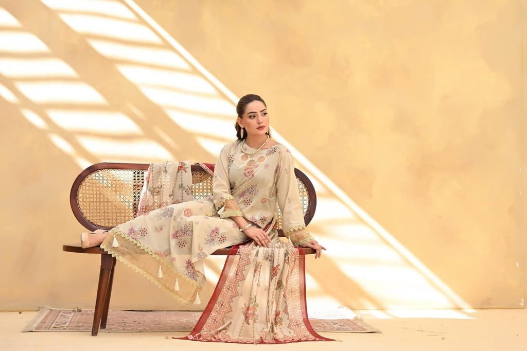 Poshak | Pearl Reverie - Premium Embroidered Lawn 3-Piece Unstitched Suit