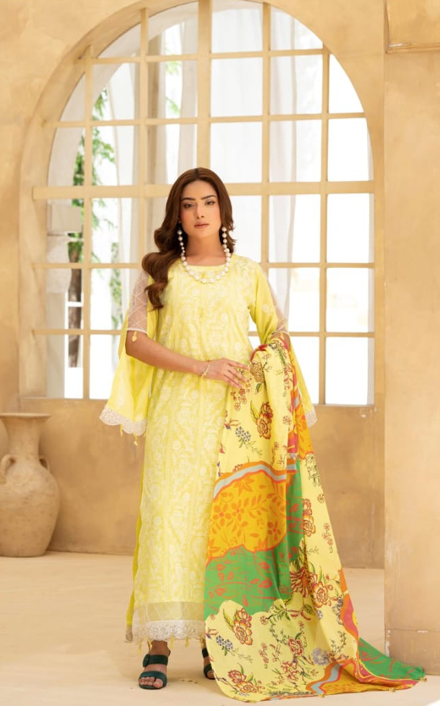Poshak | Lemon Zest-Premium Embroidered Lawn 3-Piece Unstitched Suit