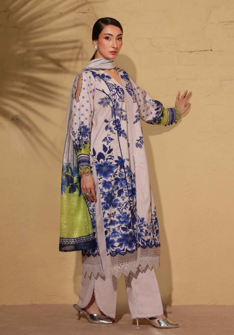 Heritage | Azure Bloom — Premium Embroidered Lawn 3-Piece Unstitched Suit