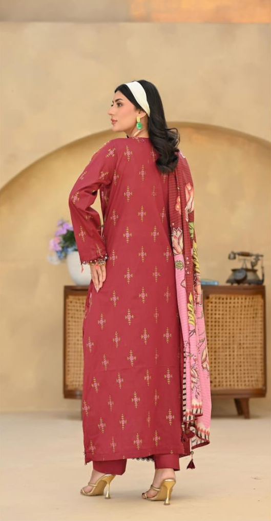 Poshak | Crimson Heritage - Premium Embroidered Lawn 3-Piece Unstitched Suit