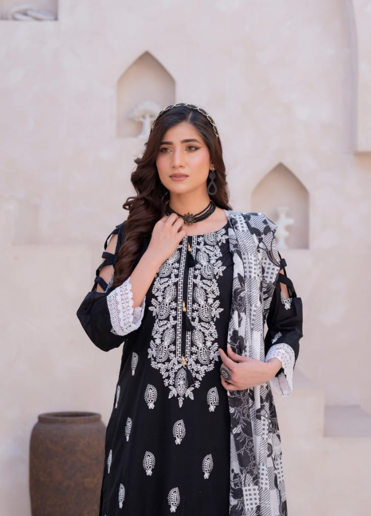 Signature | Black Pearl — Premium Embroidered Lawn 3-Piece Unstitched Suit
