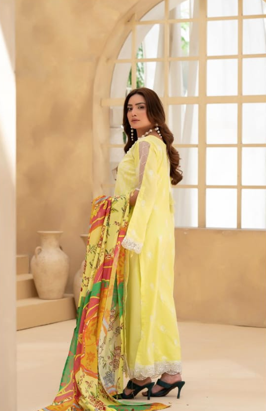 Poshak | Lemon Zest-Premium Embroidered Lawn 3-Piece Unstitched Suit