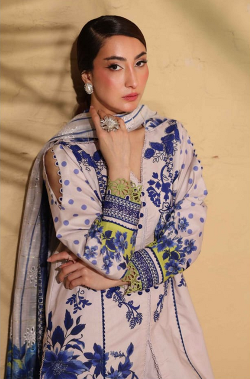 Heritage | Azure Bloom — Premium Embroidered Lawn 3-Piece Unstitched Suit