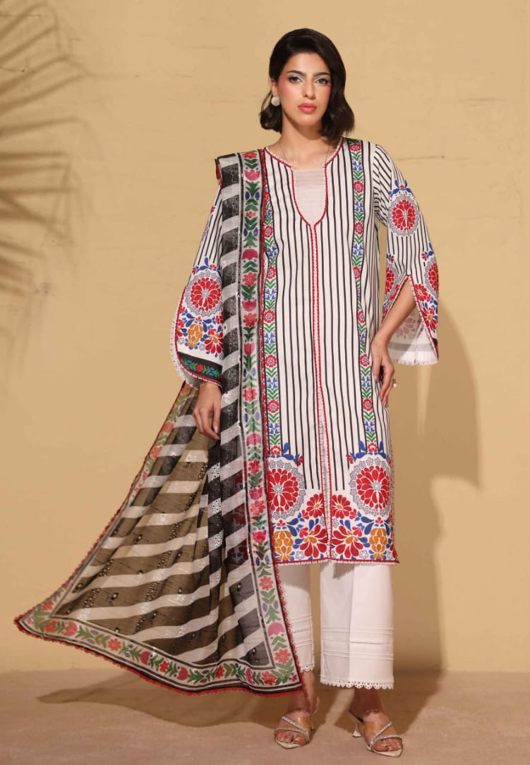 Heritage | Monochrome Bloom — Premium Embroidered Lawn 3-Piece Unstitched Suit