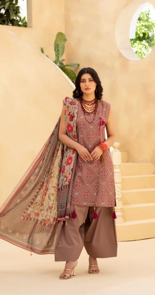 Poshak | Mauve Mirage - Premium Embroidered Lawn 3-Piece Unstitched Suit