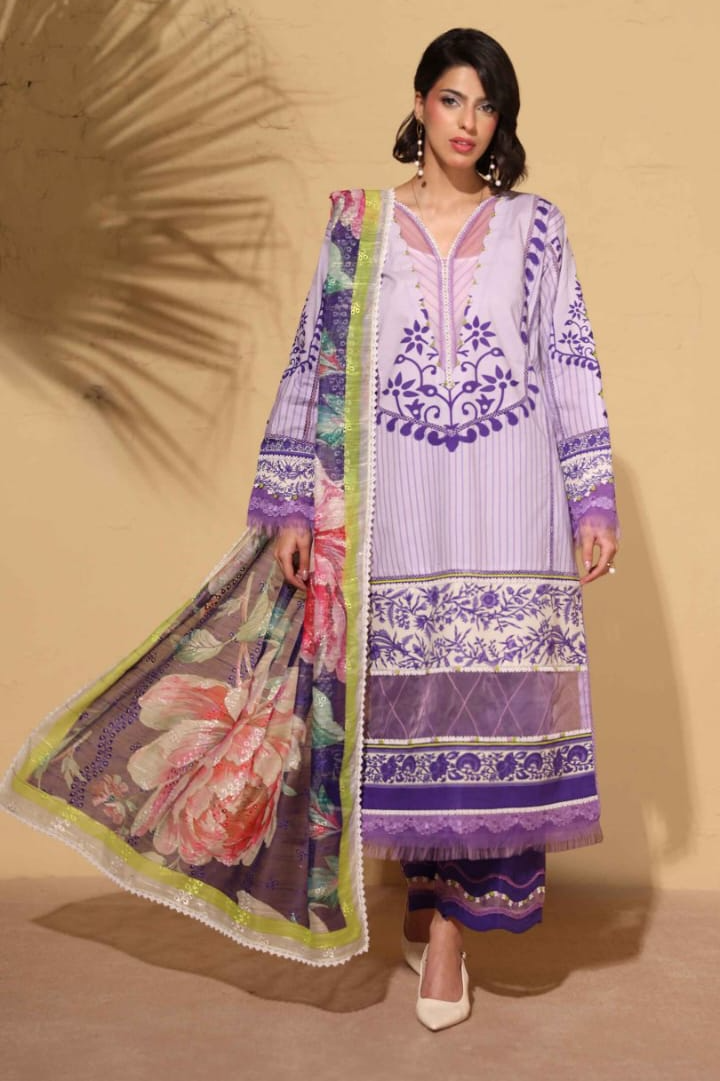 Heritage | Lavender Peony — Premium Embroidered Lawn 3-Piece Unstitched Suit