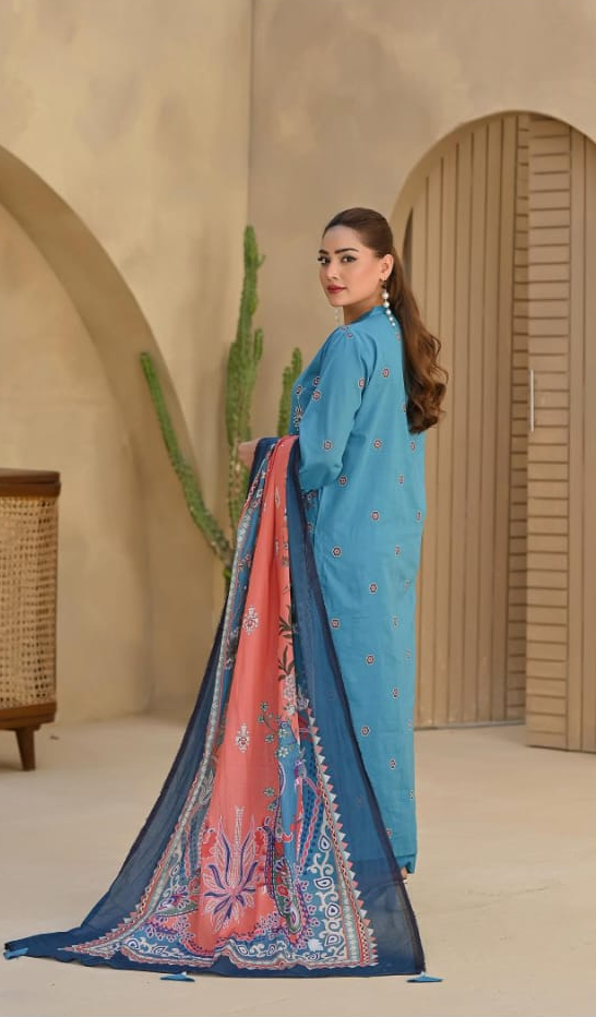 Poshak | Teal Reverie - Premium Embroidered Lawn 3-Piece Unstitched Suit