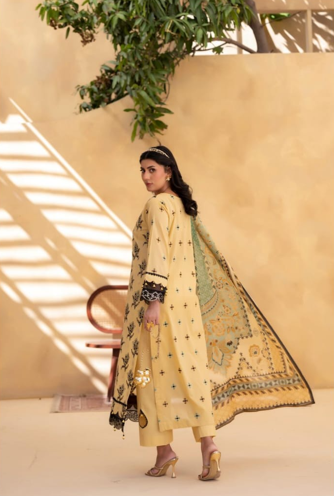 Poshak | Golden Bloom - Premium Embroidered Lawn 3-Piece Unstitched Suit