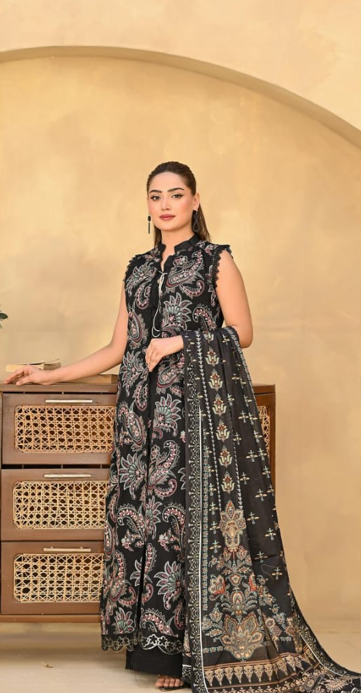 Poshak | Midnight Paisley - Premium Embroidered Lawn 3-Piece Unstitched Suit