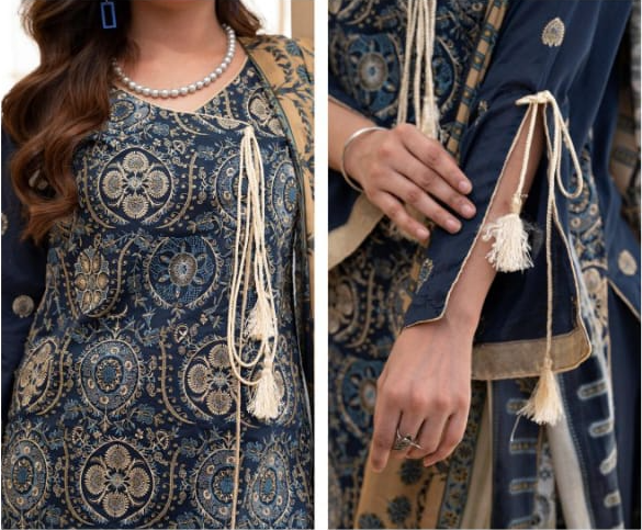 Poshak | Midnight Navy - Premium Embroidered Lawn 3-Piece Unstitched Suit