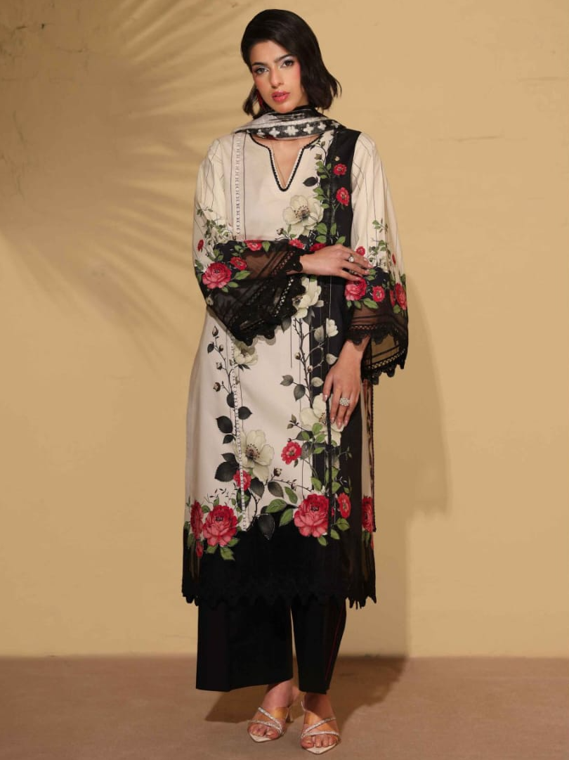 Heritage | Ivory Rose — Premium Embroidered Lawn 3-Piece Unstitched Suit