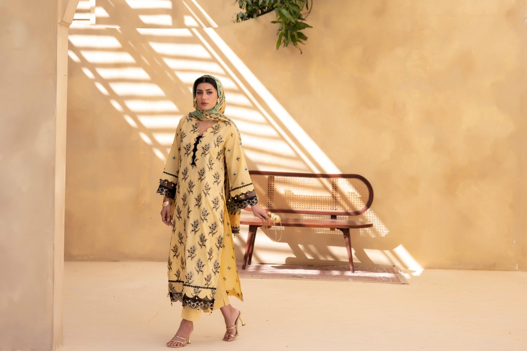 Poshak | Golden Bloom - Premium Embroidered Lawn 3-Piece Unstitched Suit