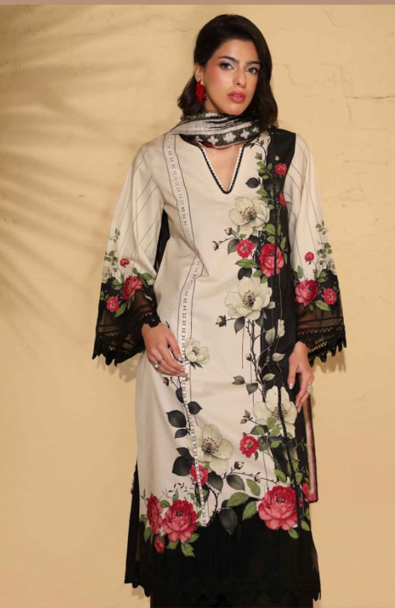 Heritage | Ivory Rose — Premium Embroidered Lawn 3-Piece Unstitched Suit