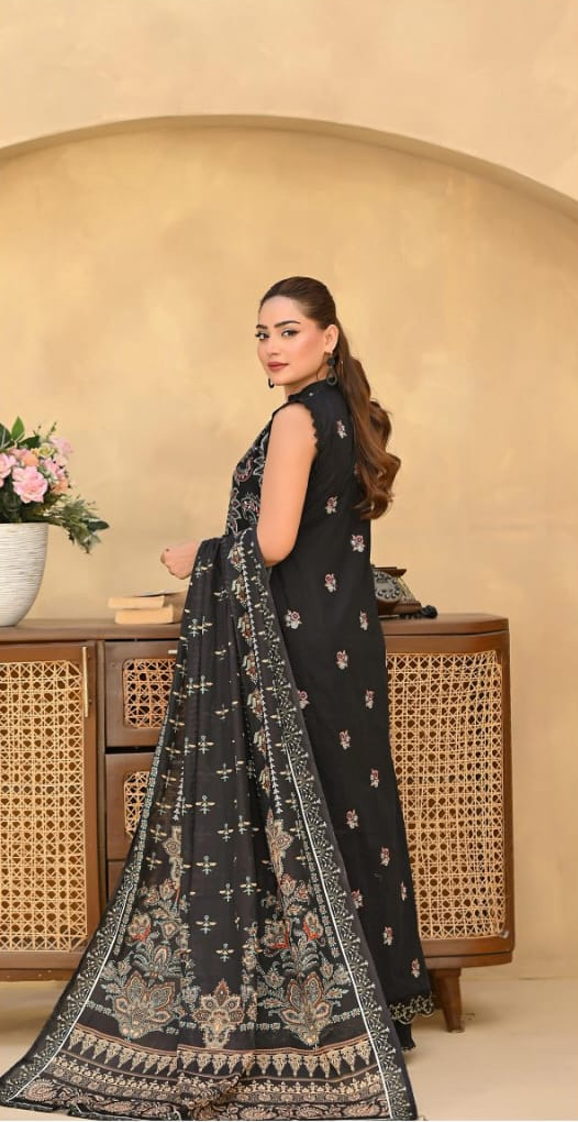 Poshak | Midnight Paisley - Premium Embroidered Lawn 3-Piece Unstitched Suit