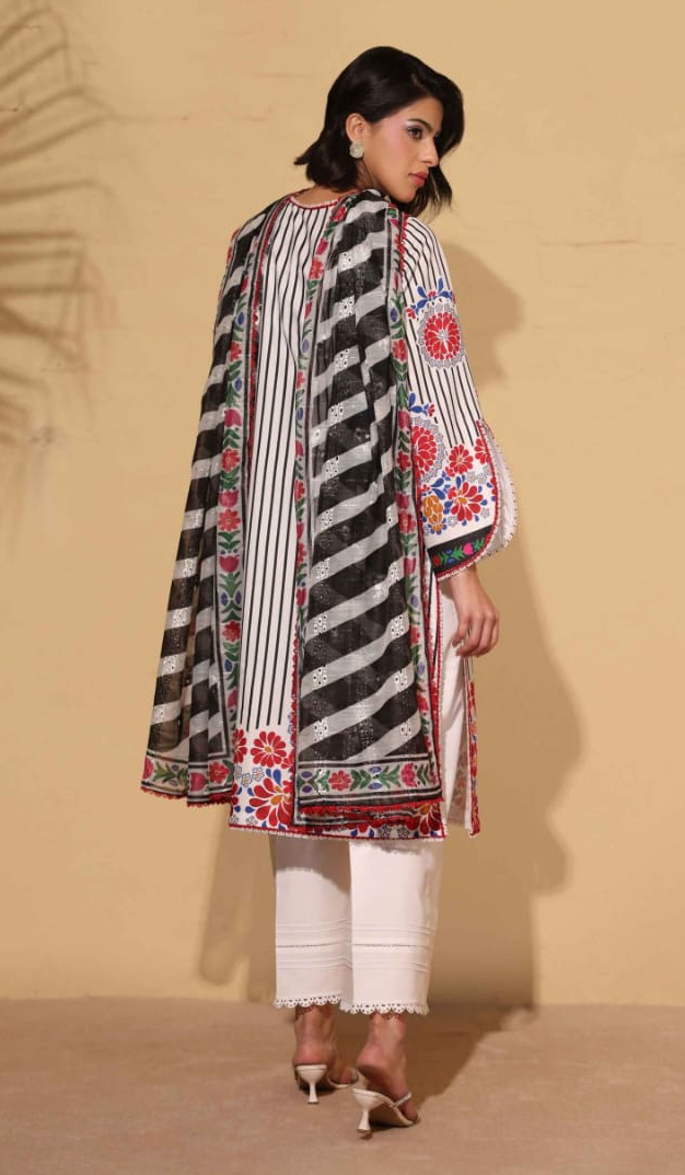 Heritage | Monochrome Bloom — Premium Embroidered Lawn 3-Piece Unstitched Suit