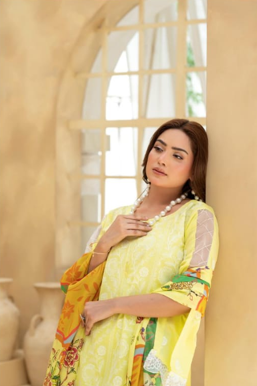 Poshak | Lemon Zest-Premium Embroidered Lawn 3-Piece Unstitched Suit