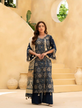 Poshak | Midnight Navy - Premium Embroidered Lawn 3-Piece Unstitched Suit