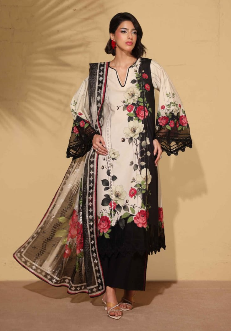 Heritage | Ivory Rose — Premium Embroidered Lawn 3-Piece Unstitched Suit