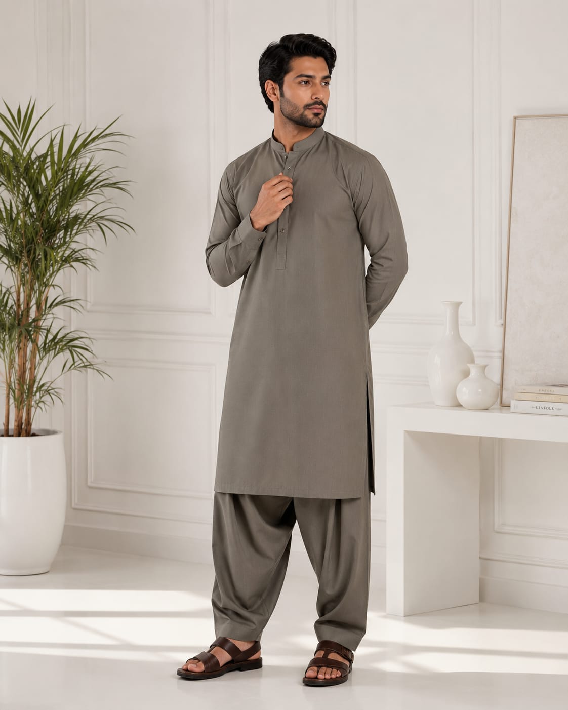 LA | Taupe Cotton Shalwar Kameez - Unstitched