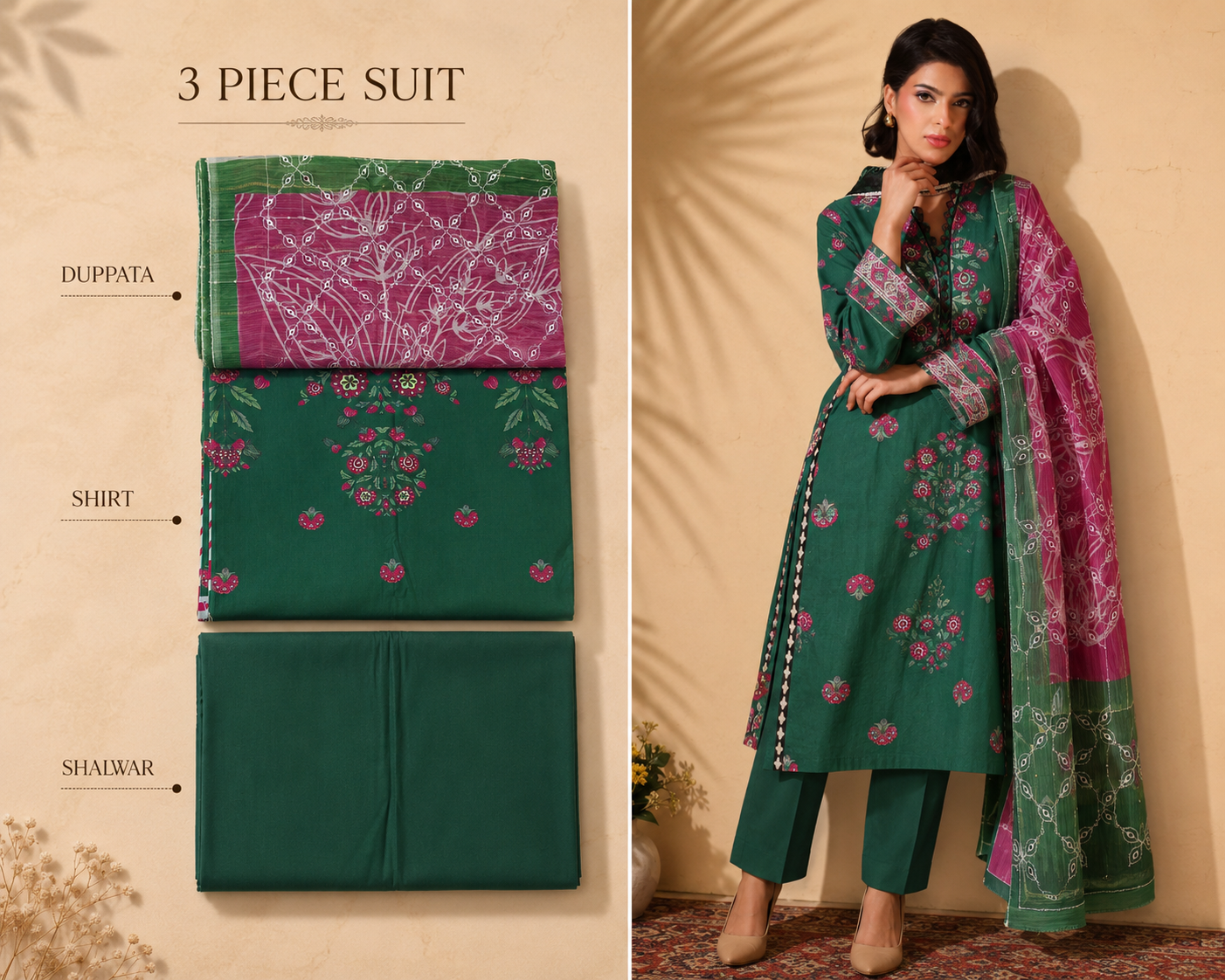 Heritage| Forest Bloom — Premium Embroidered Lawn 3-Piece Unstitched Suit
