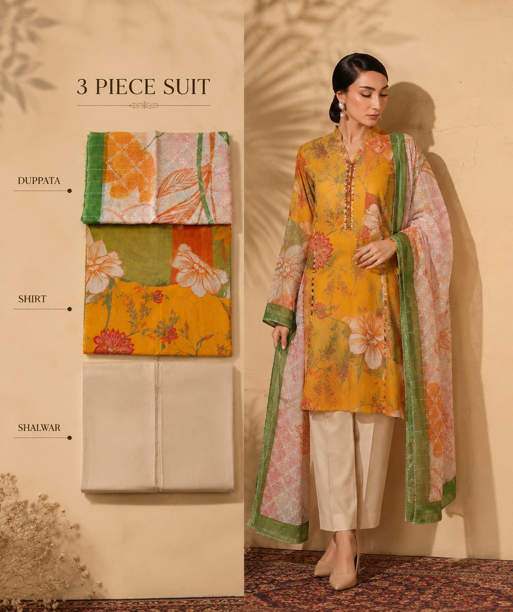 Heritage | Amber Hibiscus — Premium Embroidered Lawn 3-Piece Unstitched Suit